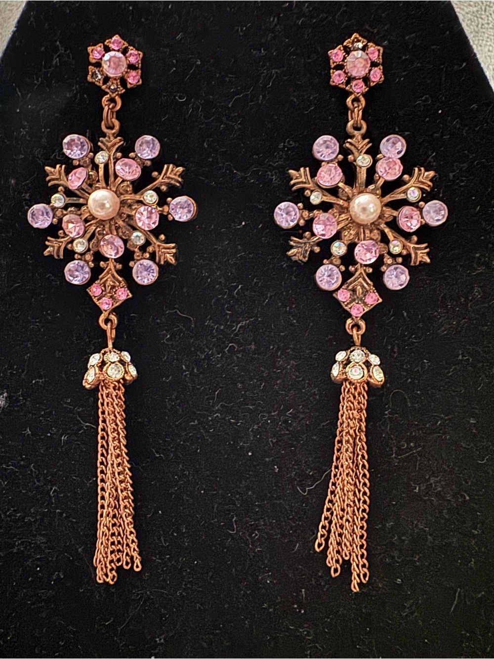 Pink Crystal snowflake Tassel Drop Earrings - Women Jewelry
